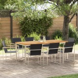 vidaXL Set de masă de grădină cu 9 piese din lemn de teak și oțel inoxidabil
