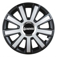 Set 4 capace roti Silver/black cu inel cromat R14 pentru gama auto Daewoo
