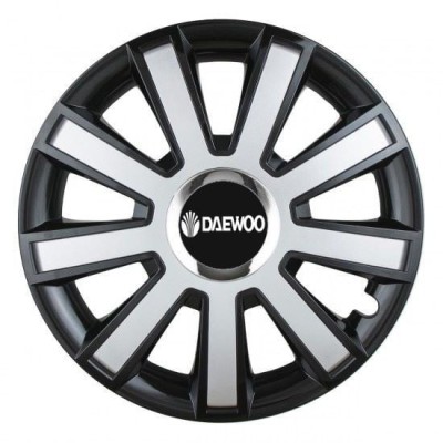 Set 4 capace roti Silver/black cu inel cromat R14 pentru gama auto Daewoo foto