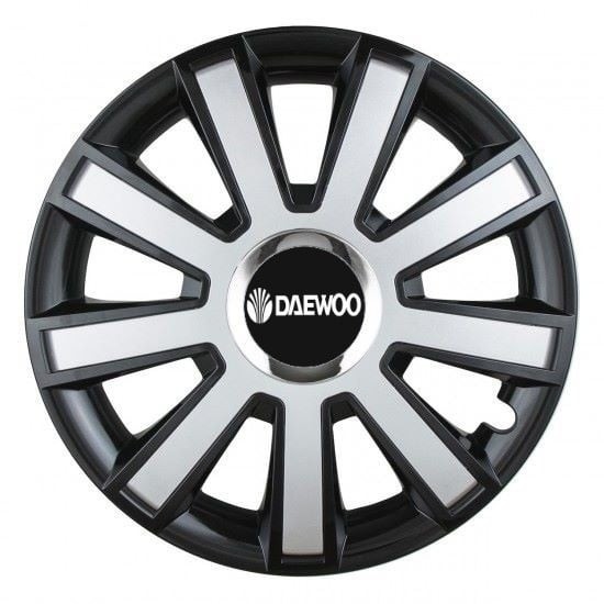 Set 4 capace roti Silver/black cu inel cromat R14 pentru gama auto Daewoo