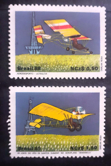 Brazilia 1989 , avioane, aviatie, serie 2v nestampilata