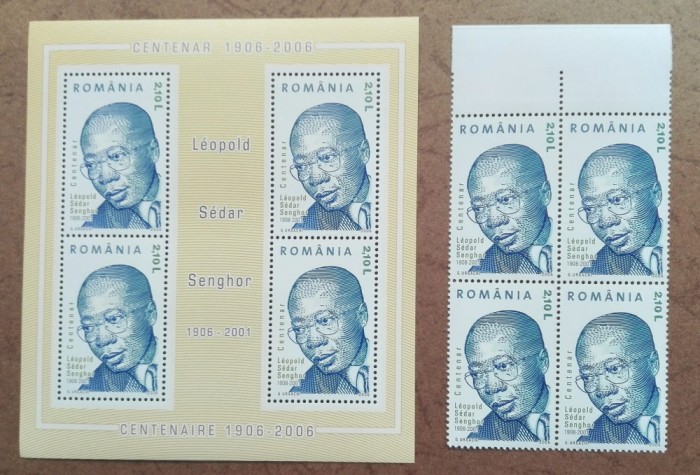 TIMBRE ROMANIA MNH LP1714+ a Centenar Sedar Sengor serie bloc de 4 +bloc de 4