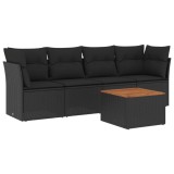 Cumpara ieftin Set mobilier de gradina cu perne, 5 piese, negru, poliratan