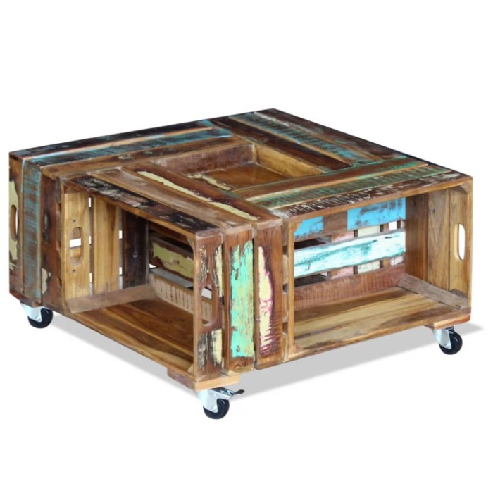 Gossi masuta de cafea, 70 x 70 x 35 cm, lemn masiv reciclat