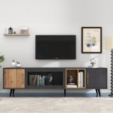 Mobilier TV cu textură gri, 3 uși și spațiu deschis, Gri | Aosom Romania