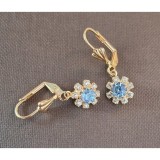Cercei placati cu aur cu cristale zirconia bleu Flora - 2.5 cm