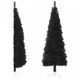 Jumătate brad de Crăciun subțire cu suport, negru, 210 cm