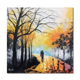 Tablou indragostiti stilizat pictat manual, Impreuna pe aleea vietii, 50x50cm ulei pe panza, Leonard Covaci
