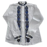 Cumpara ieftin Camasa Barbateasca Traditionala Alba cu Motiv Geometric Albastru - CTI21