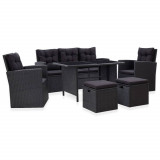 Set mobilier de grădină cu perne, 6 piese, negru, poliratan, vidaXL