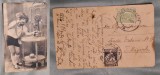 CP - Poza - fetita cu telefon, fotografie tip carte postala, timbrata, corespondenta Turnu Magurele, anii 1920
