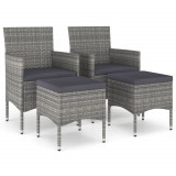 Set cu scaun de gradina si taburet, 4 piese, gri, poliratan