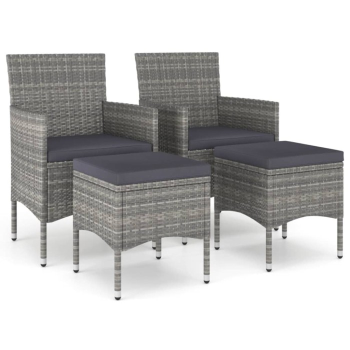 Set cu scaun de gradina si taburet, 4 piese, gri, poliratan