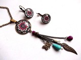 Set Bijuterii Handmade: Colier, Cercei Mandala cu Howlite Colorate. Pietre Semipretioase, Fashion, D:28mm