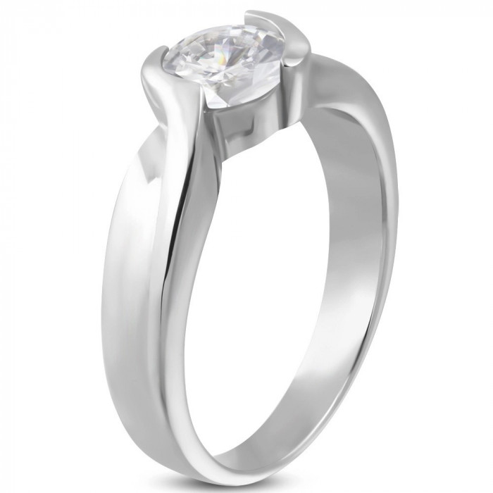 Inel de logodnă cu bandă &icirc;mpletită și zirconiu - Marime inel: 57