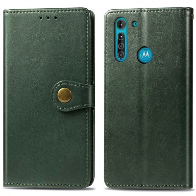 Husa Piele Enkay Wallet pentru Motorola Moto G8, Verde foto