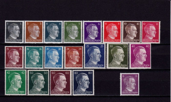 ✅(S41) Germania Reich 1941/&#039;44 &quot;Uzuale - Adolf Hitler&quot; ,serie completa Michel 781/798 , ( 19 val.+var. ) , MNH