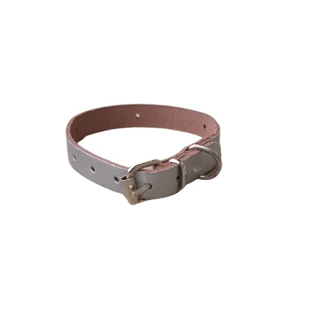 Zgarda argintie piele naturala, pentru caini mici, 35 x 1,5 cm