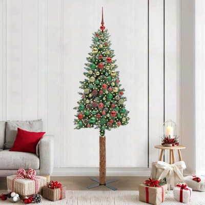 vidaXL Brad de Crăciun subțire cu 300 LED Verde și alb 210 cm 3394920 foto