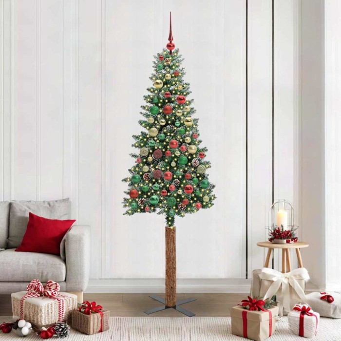 vidaXL Brad de Crăciun subțire cu 300 LED Verde și alb 210 cm 3394920