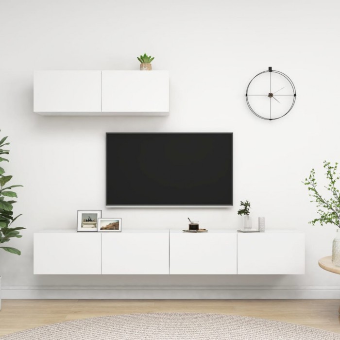 Set dulapuri TV, 3 piese, alb, lemn prelucrat