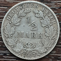 (A496) MONEDA DIN ARGINT GERMANIA - 1/2 MARK 1907, LIT. J, IMPARATUL WILHELM II foto