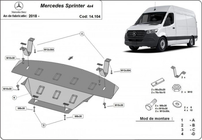 Scut motor metalic Mercedes Sprinter 4x4 2018-prezent