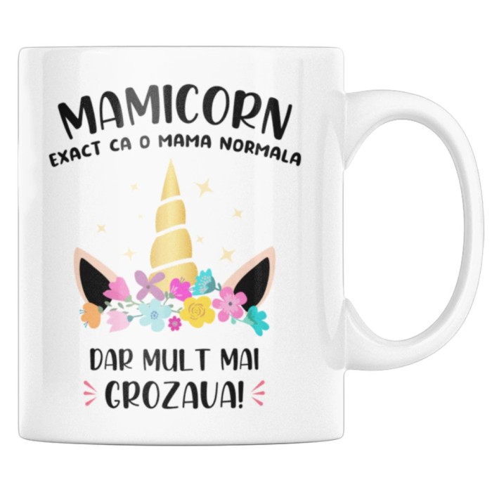 Cana alba personalizata &quot;Mamicorn, exact ca o mama normala, dar mult mai grozava&quot;, INOVATIX&reg;. 330ml