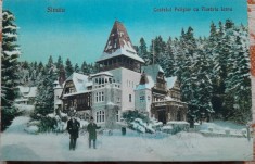Carte postala, Sinaia, Castelul Peles cu floraria, iarna, 1927