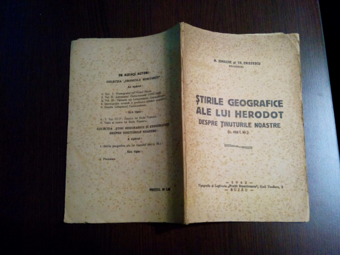 STIRILE GEOGRAFICE ALE LUI HERODOT DESPRE TINUTURILE NOASTR - M. Simache - 1942