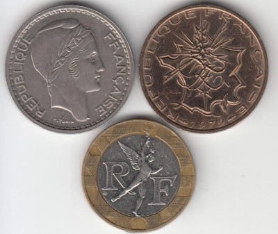 FRANTA - SET 10 Francs 1948 + 10 Francs 1979 +10 Francs 1989 , LF1.26 foto