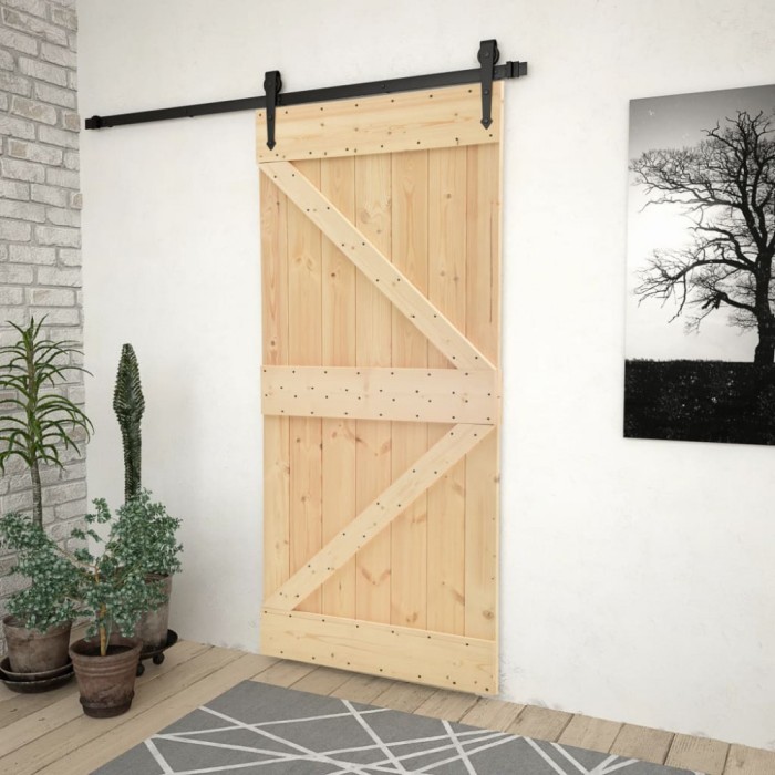 Ușă glisantă cu set feronerie, 80 x 210 cm, lemn masiv de pin