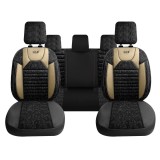 Set Huse Scaune Auto Panda Kas, material textil cu piele ecologica, cu fermoare pentru bancheta rabatabila, negru cu bej, 11 piese