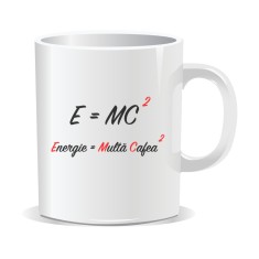 Cana alba personalizata pentru cafea, E=MC2, INOVATIX&reg;. 330 ml