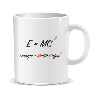 Cana alba personalizata pentru cafea, E=MC2, INOVATIX&amp;reg;. 330 ml foto