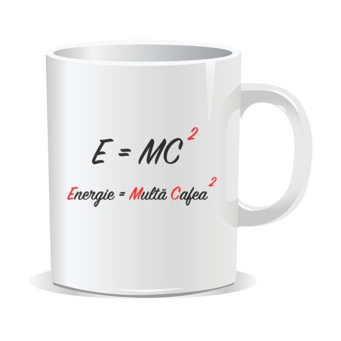 Cana alba personalizata pentru cafea, E=MC2, INOVATIX&reg;. 330 ml