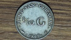 Curacao - moneda exotica de argint - 1/10 gulden 1947 - mintmark peste - calitate impecabila !