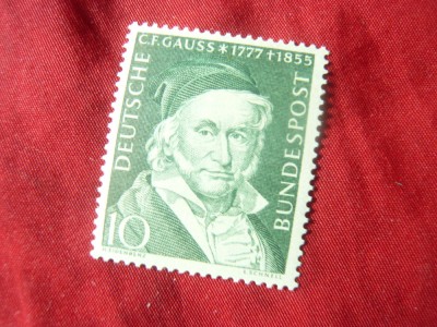 Serie 1 valoare RFG 1955 - Personalitati - Gauss foto