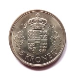 DANEMARCA 5 kroner 1979 UNC _ moneda rara _ km # 863 _ Margrethe II cupru nichel