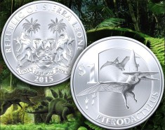 Sierra Leone 1 dollar Argintiu 2015 UNC Pterodactylus 40mm
