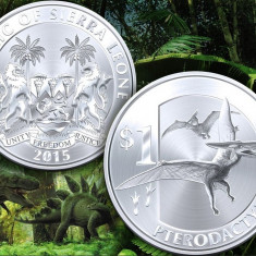 Sierra Leone 1 dollar Argintiu 2015 UNC Pterodactylus 40mm