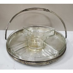 SERVICIU DIN ALAMA ARGINTATA SI STICLA PENTRU APERITIVE FRANTA cca 1900