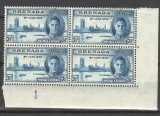 Grenada (Colonie Britanică) 1946 - Bloc de 4 Timbre cu Margine de Colț și Număr de Placă &bdquo;Victoria / 3&frac12;d / Numărul 1&rdquo; -KV1