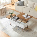 Masuta de cafea cu spatiu de depozitare Flesen 92x52x41 cm alb/nuc