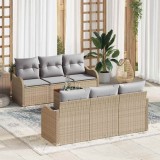 VidaXL Set canapea grădină 7 pcs Bej, gri deschis Mare Ratan