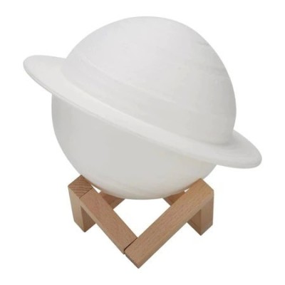 Lampa de veghe in forma de Saturn 3D Moon Light Alb Cald, alimentare baterii, stand plastic inclus, 13 cm, Flippy foto