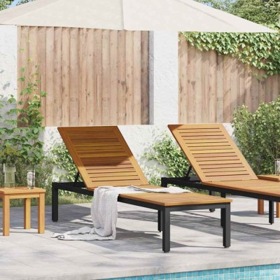 vidaXL Șezlong 1-persoană Negru 200 x 55 x 35cm Lemn masiv de acacia 4010620 foto
