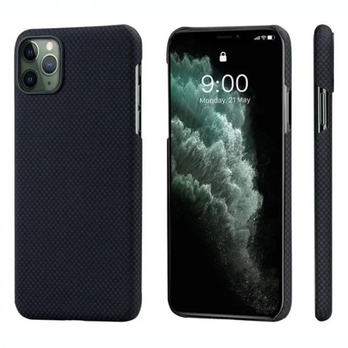 Husa Cover Fibra Pitaka MagEZ Plain Magnet pentru iPhone 11 Pro Max Negru