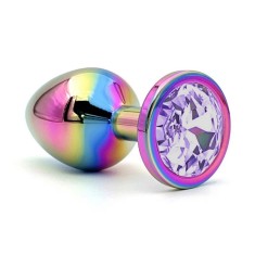Dop Anal Metalic, Small, Multicolor, Piatra Mov Deschis, Guilty Toys