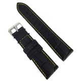 Curea Ceas Silicon Premium &ndash; Neagr? cu Cus?tur? Galbena (20mm, 22mm, 24mm)